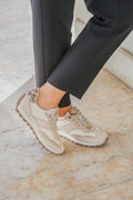Sneakers in vera pelle beige con dettaglio animalier